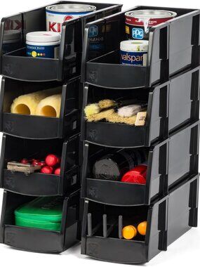 Large Stackable Storage Bins - 8-Pack, Black | Organize Crafts, Pantry